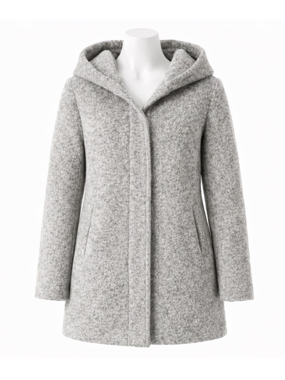 Size M Only Women’s Boiled Wool Hooded Coat Grey Minimalist Winter Jacket Warm
